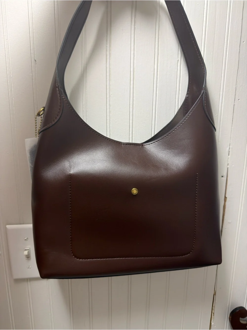 Coach Dark Brown Leather Shoulder Hobo with Gold Logo